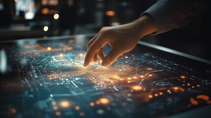 Businessperson Analyzing Holographic Digital Map