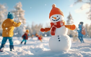 Snowman Fun: Kids Playing in a Winter Wonderland