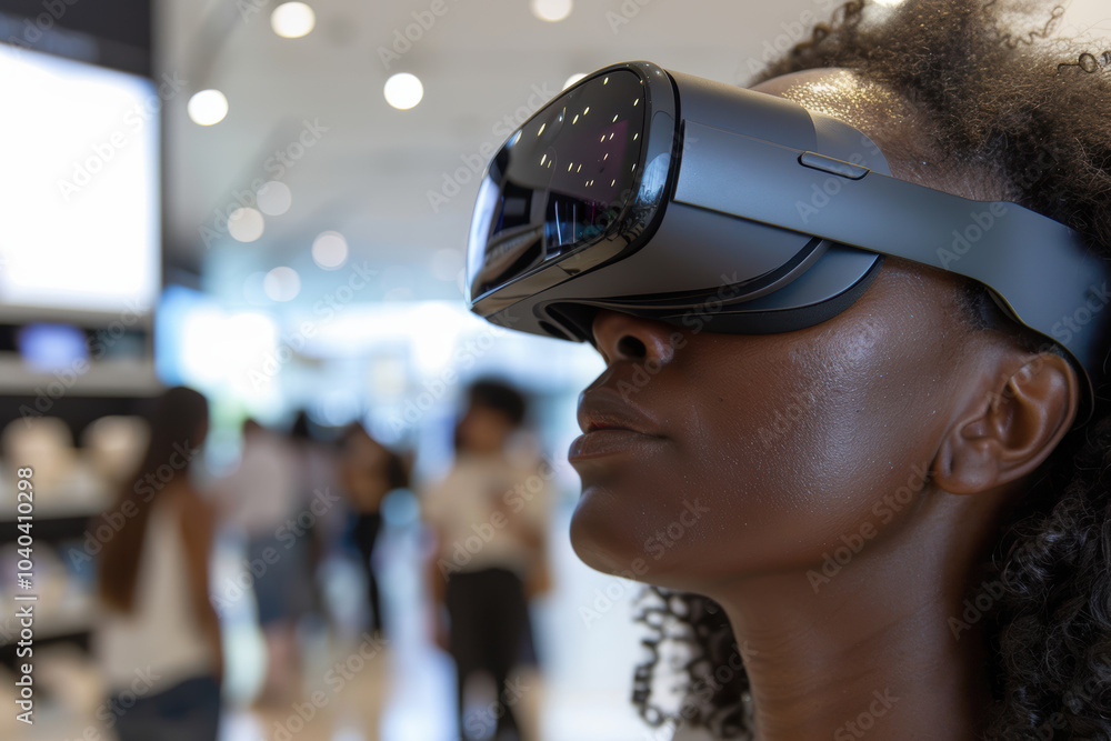Poster close-up of high-tech vr goggles in a modern gadget store display