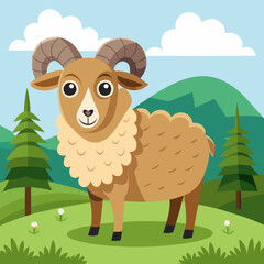 sheep with green grass vector illustration 