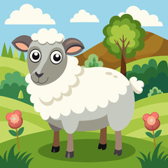sheep with green grass vector illustration 
