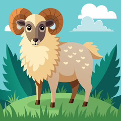 sheep with green grass vector illustration 