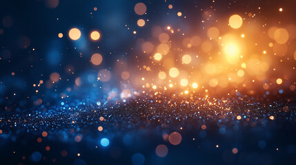 Bokeh light effect with glowing blue and orange particles