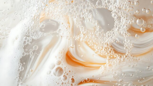 Clear gel with suspended droplets and bubbles creating a fluid abstract splash