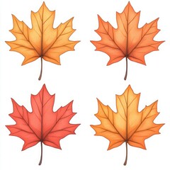 Autumn Maple Leaves - Orange Fall Leaf Design Elements for Thanksgiving or Halloween with Seasonal Clip Art & Illustrations