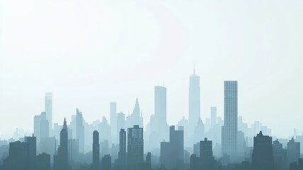 Fototapeta premium Abstract cityscape with tall buildings and misty atmosphere