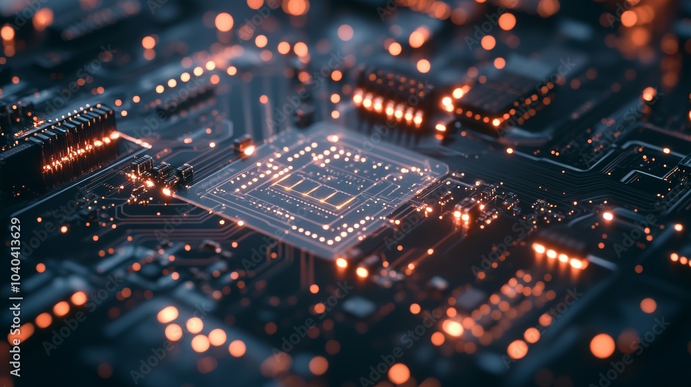 Aufkleber An intricate circuit board with glowing components, close-up view with illuminated parts, Tech-inspired style