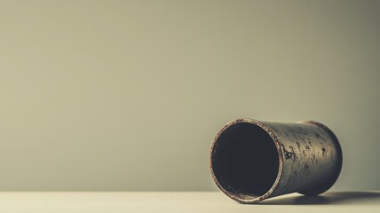 Rusty metal pipe on plain surface, neutral background