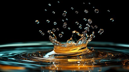 Gel splash with floating bubbles and droplets in a transparent fluid form creating an abstract composition