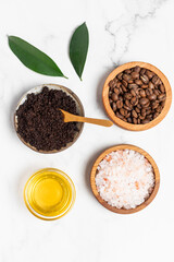 Concept of skin and face care, coffee scrub