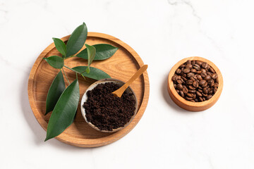 Concept of skin and face care, coffee scrub