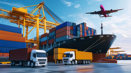 Naklejka premium International Cargo Shipment at Industrial Seaport