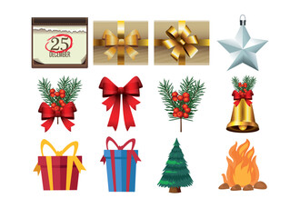 Vector image of christmas icon set with white background