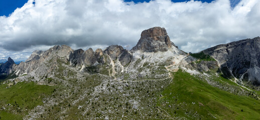 Stunning Panorama close to cinque Torri in Dolomites mountains, Alps, Italy