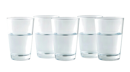 Five Clear Glasses of Water on a Transparent Background Generative AI