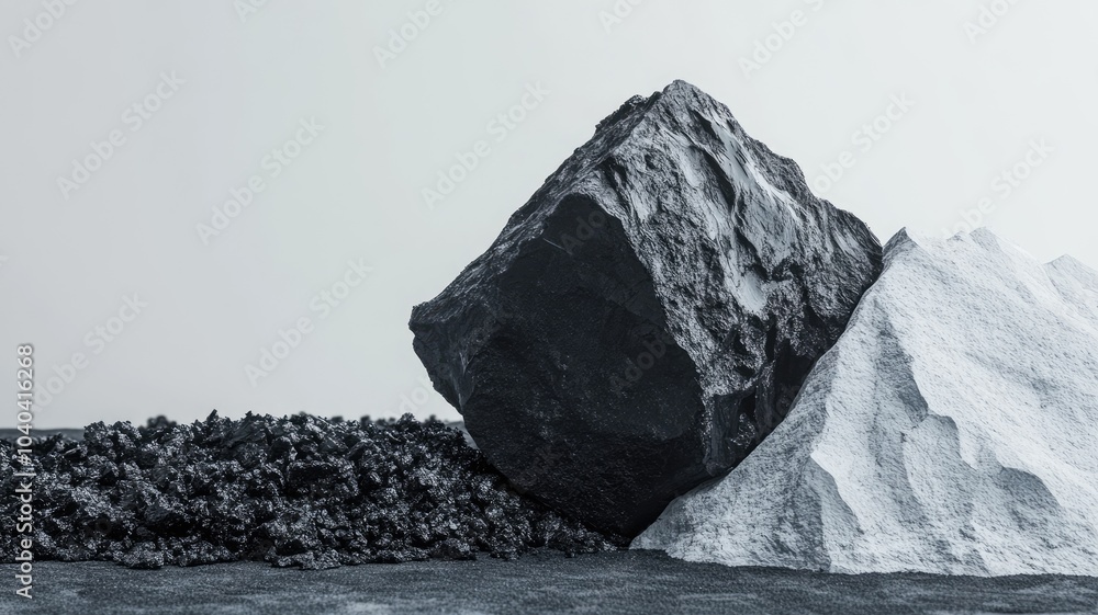 Poster abstract image of large rocks and rough texture terrain in grayscale