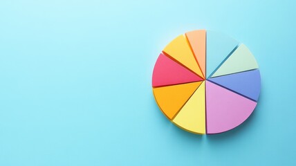 Obraz premium Colorful pie chart segments arranged on light blue background