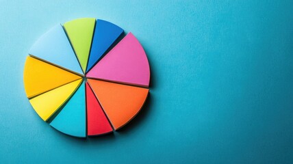 Colorful pie chart on blue background, divided into eight segments