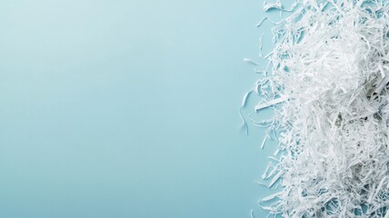Pile of white shredded paper against light blue background