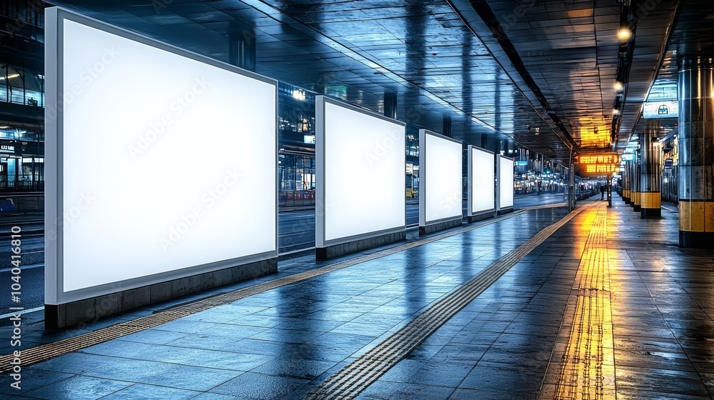 Aufkleber hyper realistic photo of blank white mock up of vertical light box in a bus stand , copy space for t