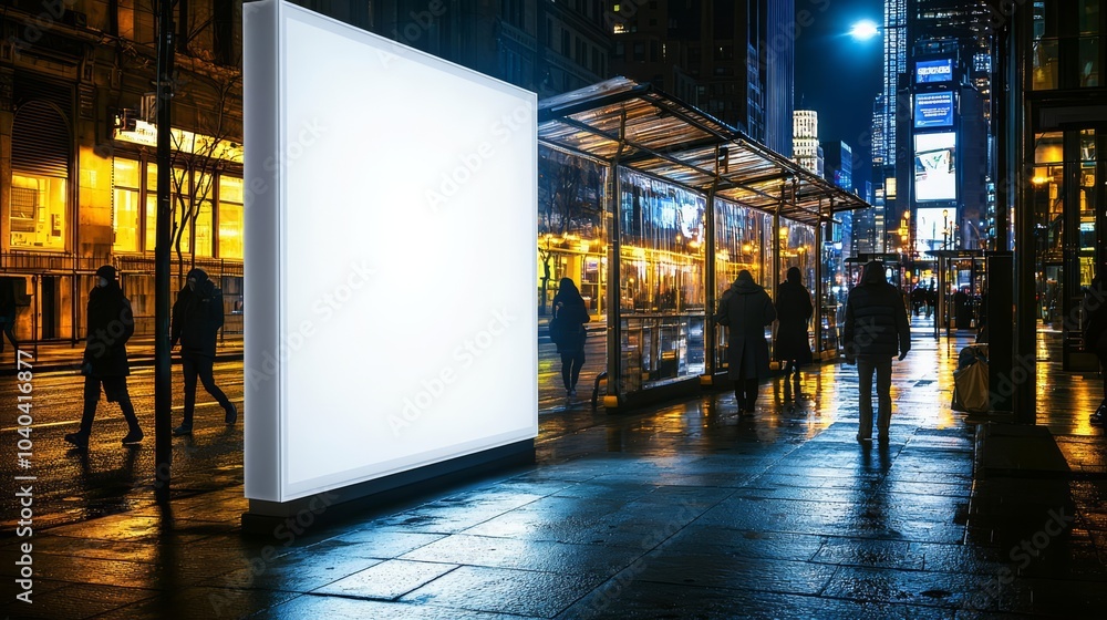 Poster hyper realistic photo of blank white mock up of vertical light box in a bus stand , copy space for t