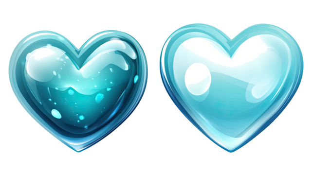 Glossy Shiny Blue Hearts Collection on a Transparent Background Generative AI - Powered by Adobe