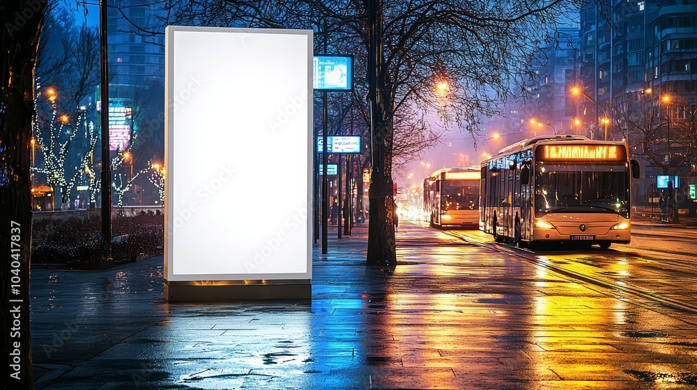 Aufkleber hyper realistic photo of blank white mock up of vertical light box in a bus stand , copy space for t