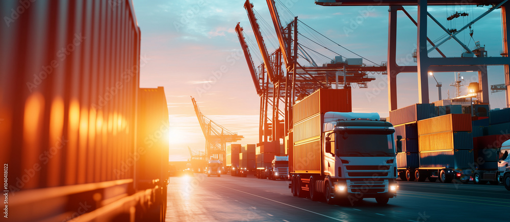 Poster truck loading and container handling at seaport