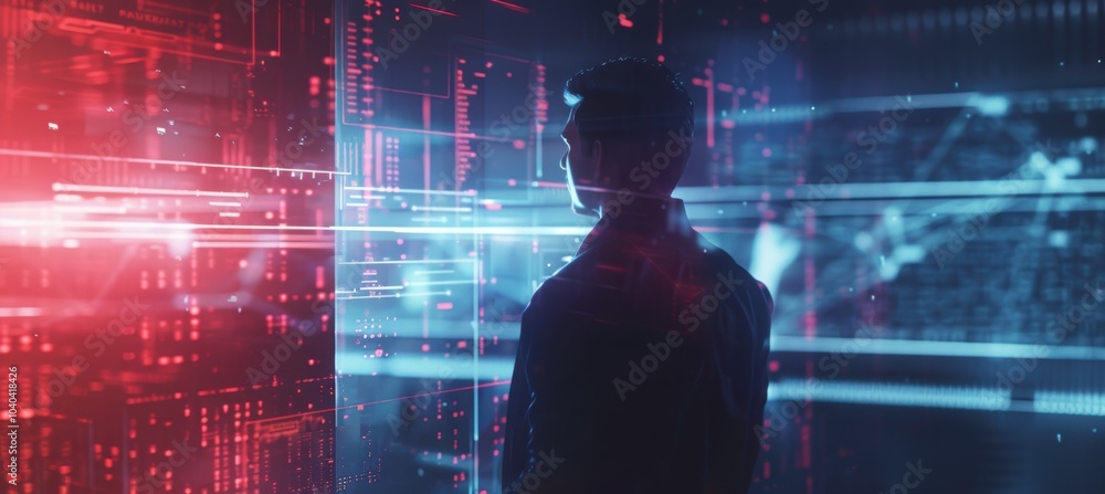 Poster advanced cybersecurity solutions with expert team in high-tech environment for business protection