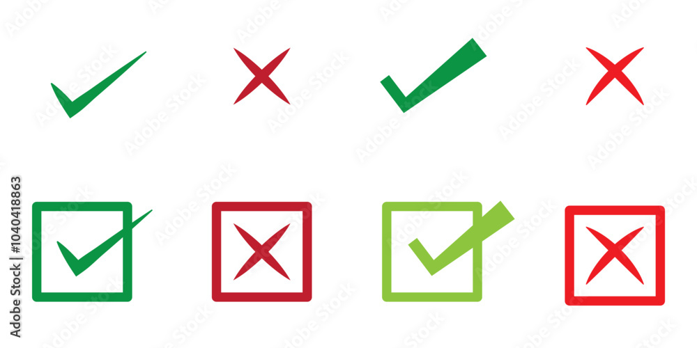 Poster check marks cross and right symbol on a white background, checkmark icon set, check mark tick sign a