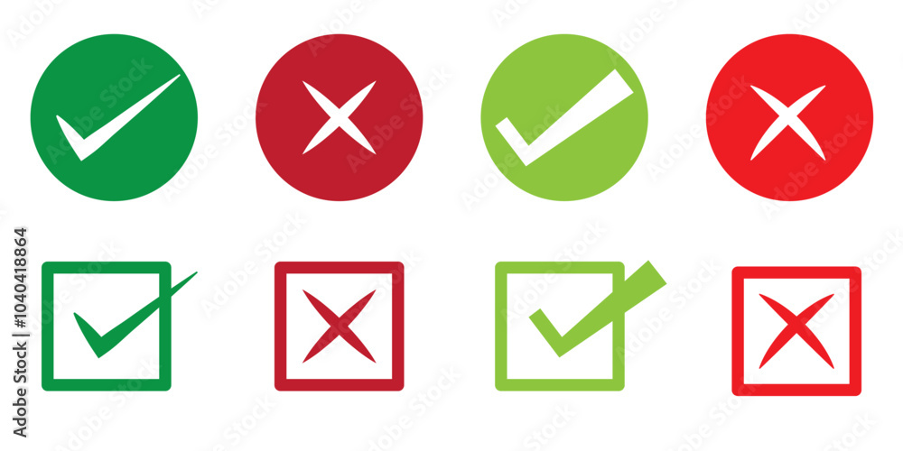 Poster check marks cross and right symbol on a white background, checkmark icon set, check mark tick sign a