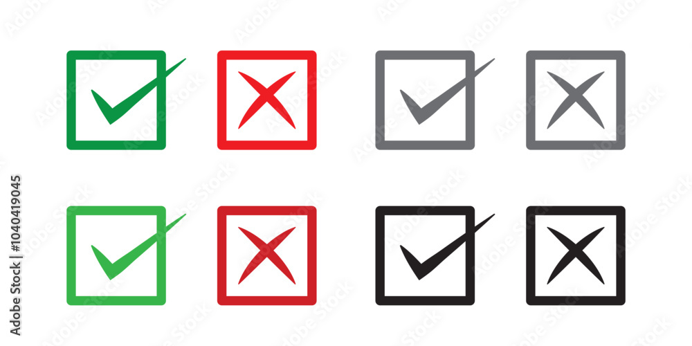 Poster check marks cross and right symbol on a white background, checkmark icon set, check mark tick sign a