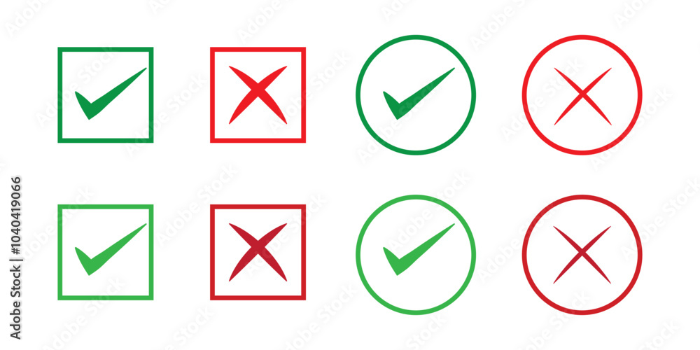 Poster check marks cross and right symbol on a white background, checkmark icon set, check mark tick sign a