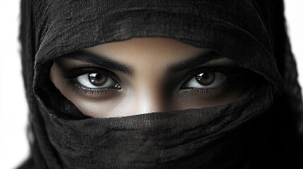 Naklejka premium The captivating eyes of a veiled woman reflect deep emotion and strength