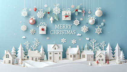 Christmas Card: Paper Crafts. Wonderland in Wonderland with Santa's Sledding and Festive House