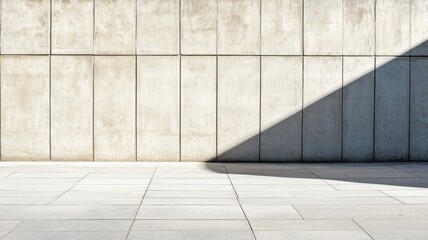 Obraz premium Concrete wall with shadow line and tiled ground