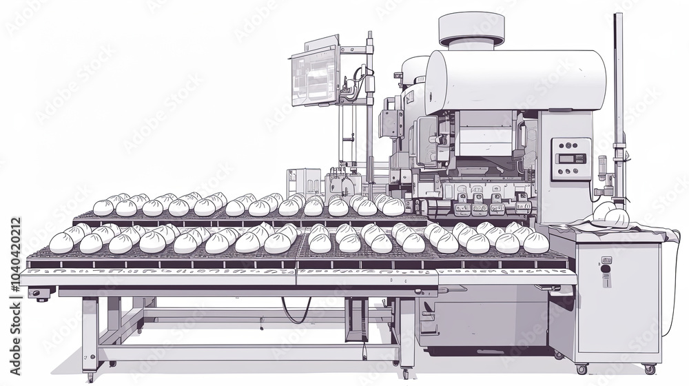 Poster automated dumpling production line in modern food processing facility