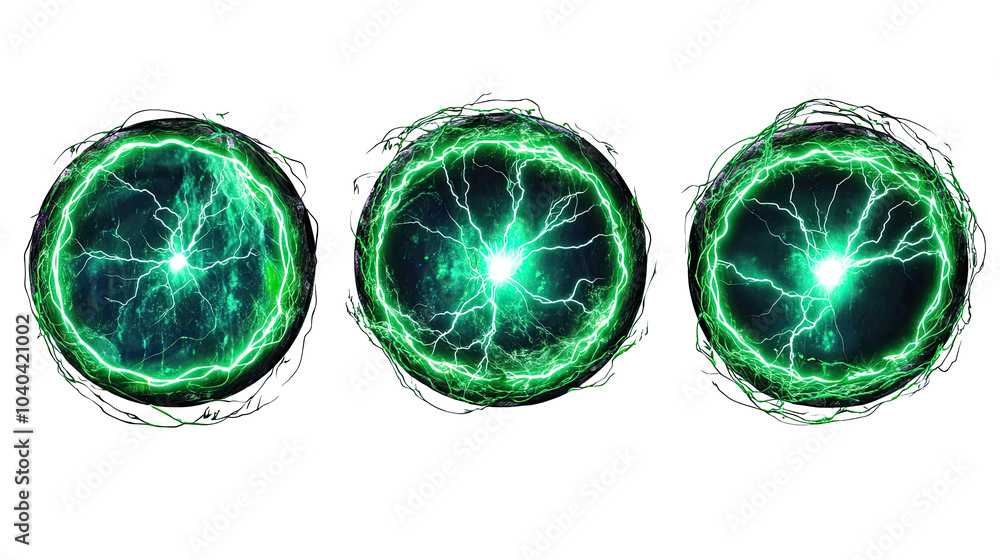 Poster electric green lightning frames with plasma portals generative ai