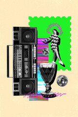 Composite trend photo collage of beige green vibrant color backdrop party dance rest weekend young...