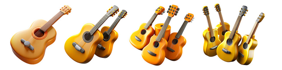 Music 3d icon set. guitar bass, transparent background	