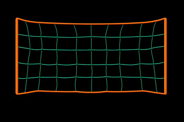 Neon green silhouette of a volleyball net icon isotated on black background.