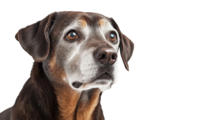 PNG Close-up Portrait of a Senior Dog with Brown Fur Isolated on Transparent Background