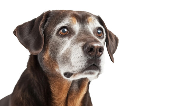PNG Close-up Portrait of a Senior Dog with Brown Fur Isolated on Transparent Background
