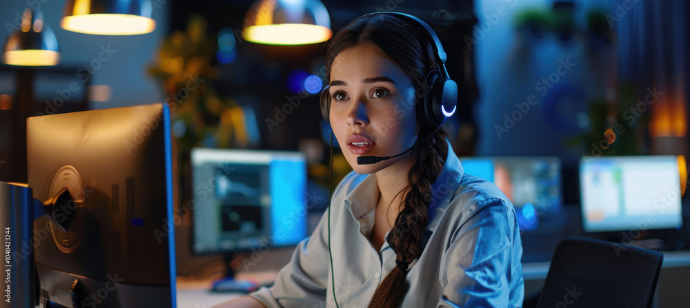 Aufkleber efficient call center agent in modern office environment for customer service support