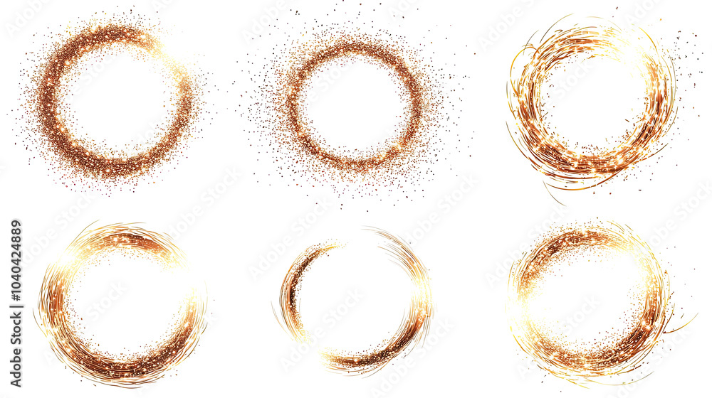Poster golden sparkling circles with swirls on transparent background generative ai
