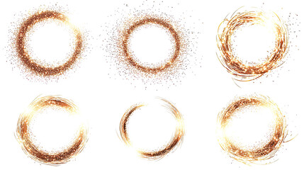Golden Sparkling Circles With Swirls on Transparent Background Generative AI