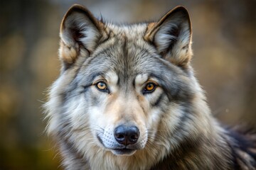 Obraz premium Wolf portrait with intense eyes and detailed fur texture