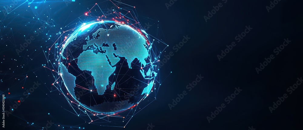 Poster digital globe with network connections on a dark background, representing global communication and t