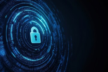 Fototapeta premium Digital lock symbol on a futuristic background with binary code representing cyber security.