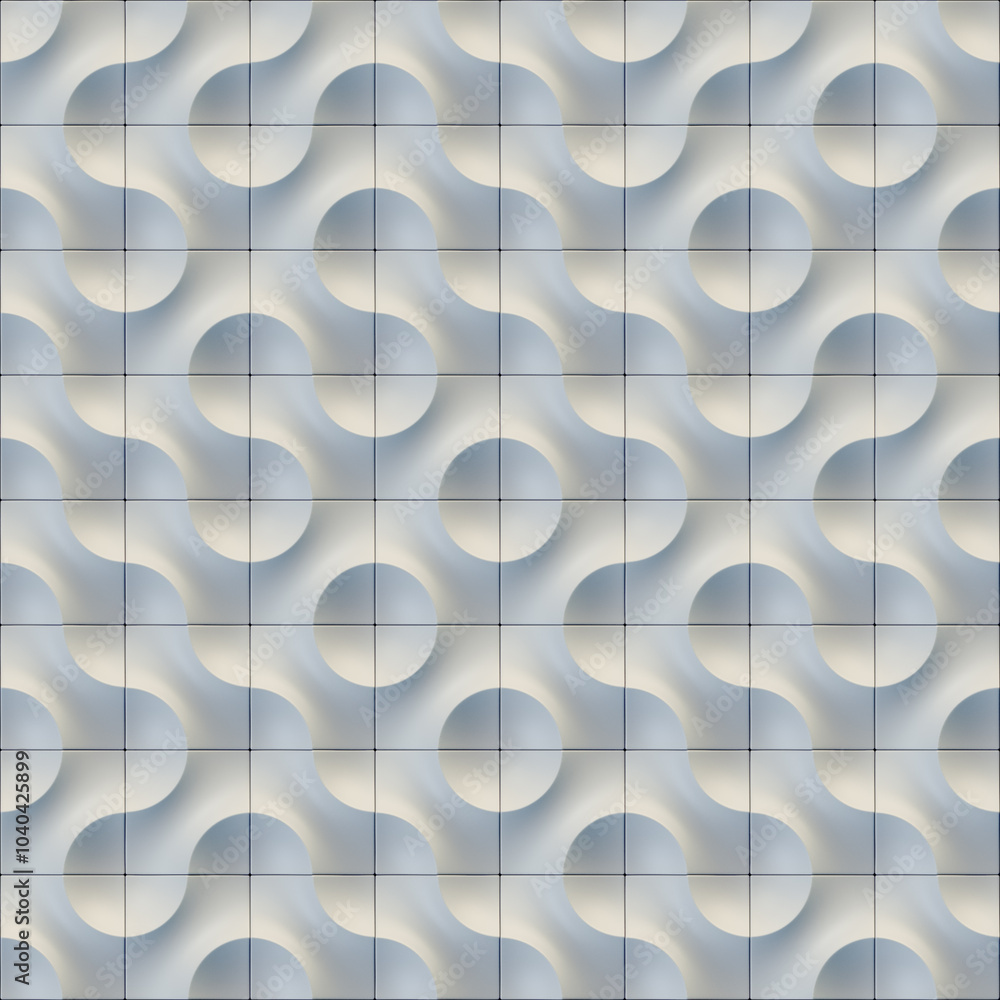 Fototapete Digital illustration of a white pattern of tiles that connect to adjacent tiles, creating a continuous wave pattern. 3d rendering